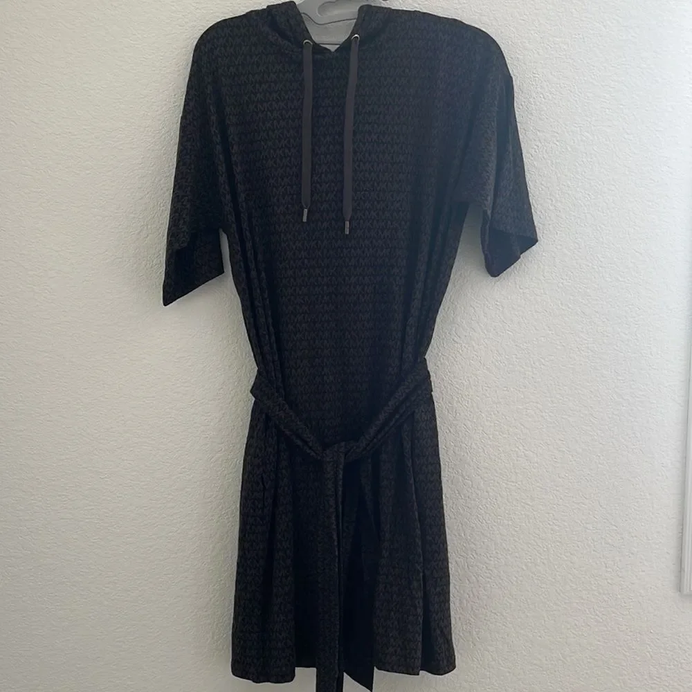 Michael Kors logo short sleeve hooded mini dress NEW